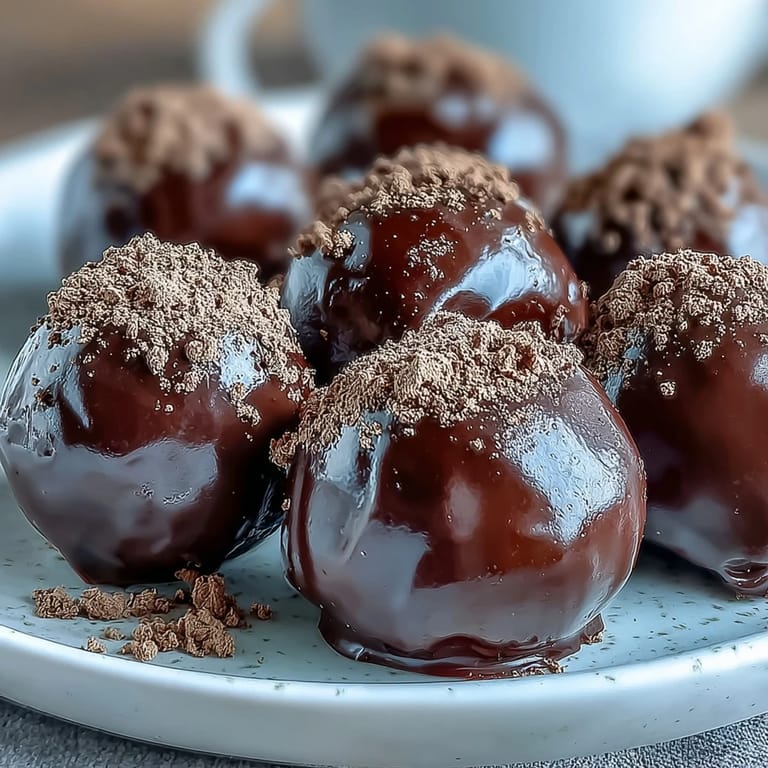 Bite-sized hojicha truffles featuring smooth dark chocolate ganache infused with roasted green tea, rolled in aromatic hojicha dust.