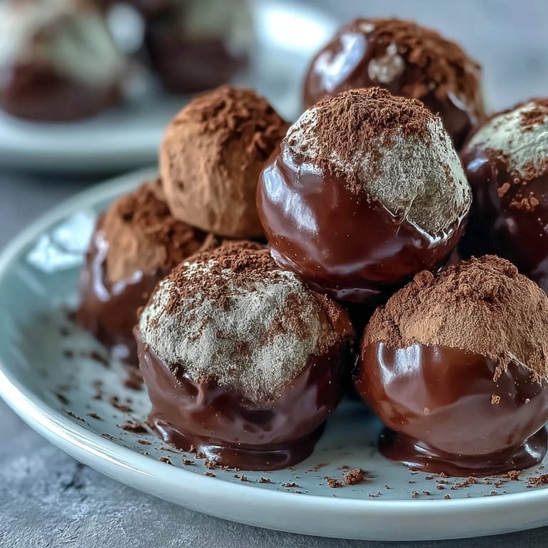 Decadent hojicha truffles made with dark chocolate and hojicha-infused cream, coated in roasted green tea powder for an elegant treat.