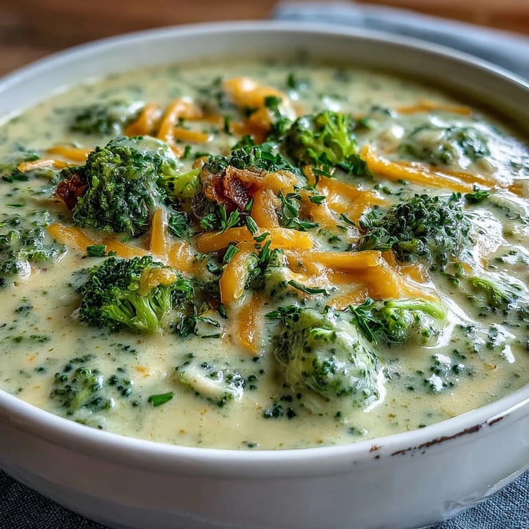 Velvety broccoli and cheddar bean soup served with a side of crusty whole grain bread for dipping.  