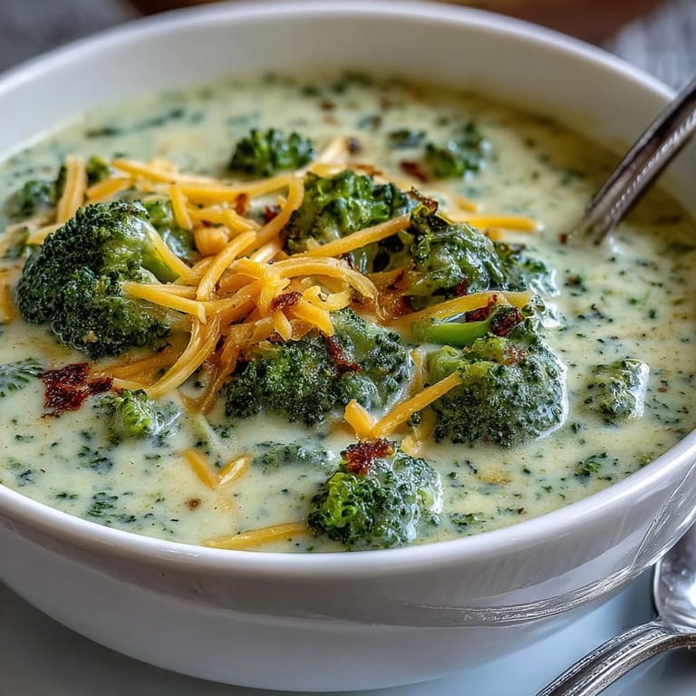 Warm, comforting bowl of broccoli and cheddar bean soup, rich with tender vegetables and creamy cannellini beans.