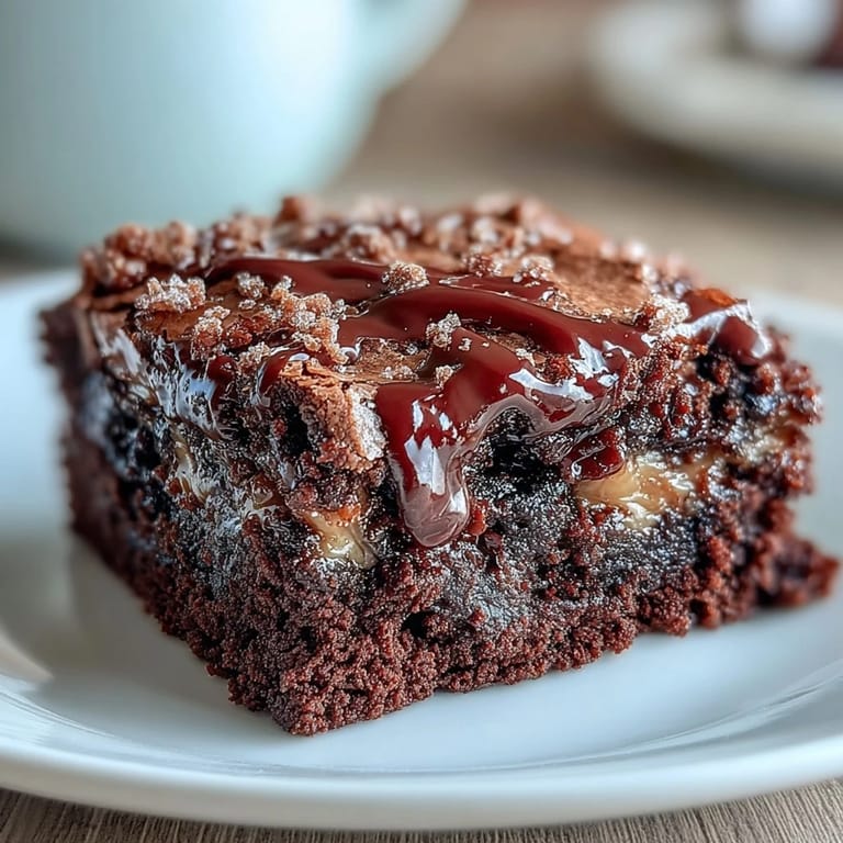 Decadent sourdough discard brownies topped with a sweet peanut butter swirl for extra indulgence.