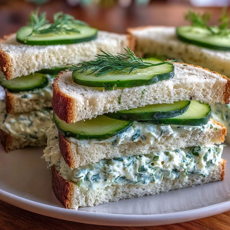 2. Classic Kentucky Benedictine sandwiches featuring fresh dill and cucumber on soft white and wheat bread.  
