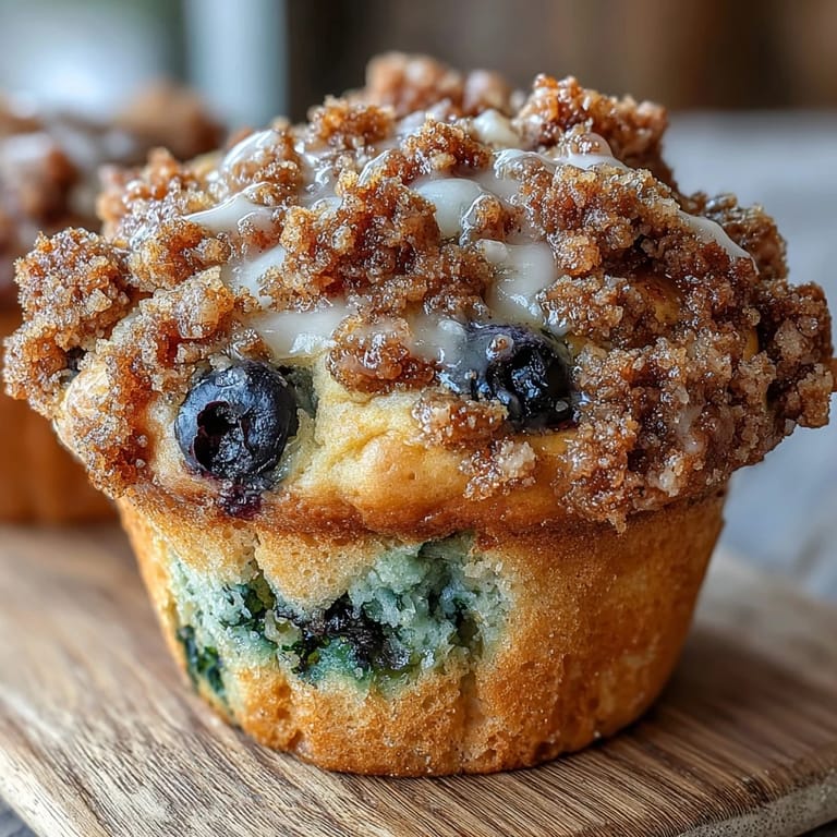 Fluffy homemade muffins packed with fresh blueberries and lemon zest, crowned with a golden, buttery streusel crumb topping.  