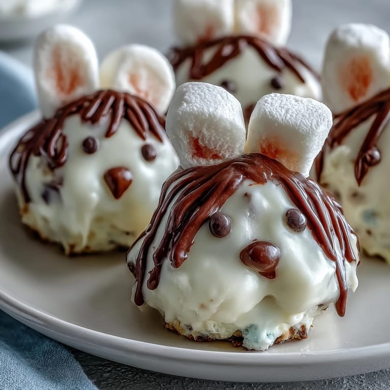 Sweet strawberry bunnies with white chocolate coating, pink candy accents, and dark chocolate drizzle for Easter dessert.