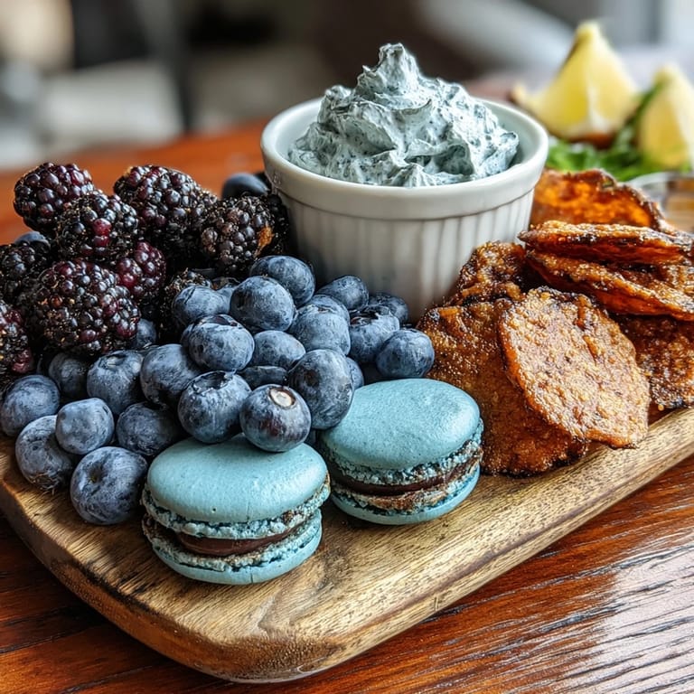 Celebrate the stars with this ocean-themed snack board, showcasing blueberries, blue cheese, and dreamy blue-frosted treats.