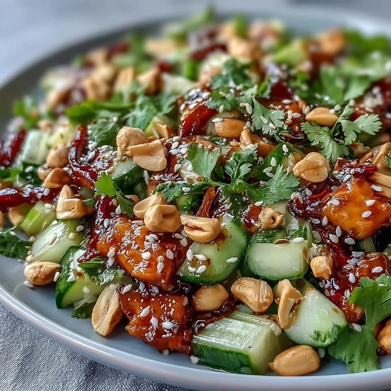 Vibrant Asian-inspired salad featuring crisp celery, roasted peanuts, and zesty soy ginger dressing, perfect for a light vegetarian meal.  