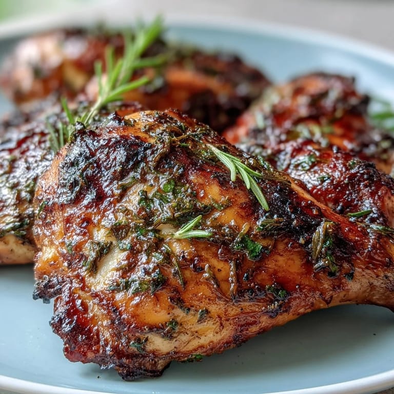 Juicy herb-marinated chicken thighs roast alongside carrots, parsnips, and sweet potatoes for an easy, colorful sheet pan dinner.