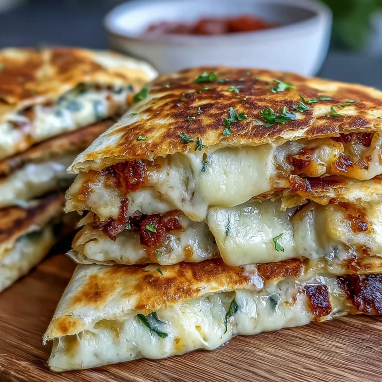 Cheesy mini quesadilla triangles, folded and cooked until golden, paired with a vibrant salsa for a fun lunch.