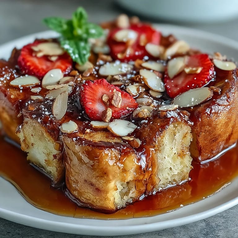 Decadent Strawberry French Toast Bake layered with fresh berries, buttery brioche, and a cinnamon-spiced custard, baked until golden and bubbling.