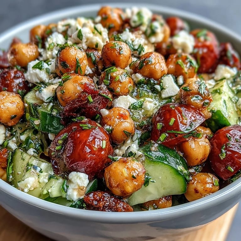 Hearty Cold Chickpea Salad with Lemon Herbs, served chilled with crisp veggies and optional feta cheese for extra flavor.