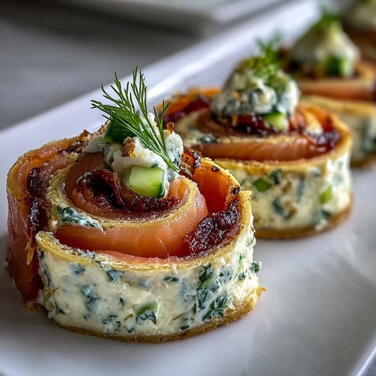 Creamy cucumber and smoked salmon pinwheels, featuring dill-infused cream cheese spread over tortillas, ideal for brunch or sophisticated entertaining.