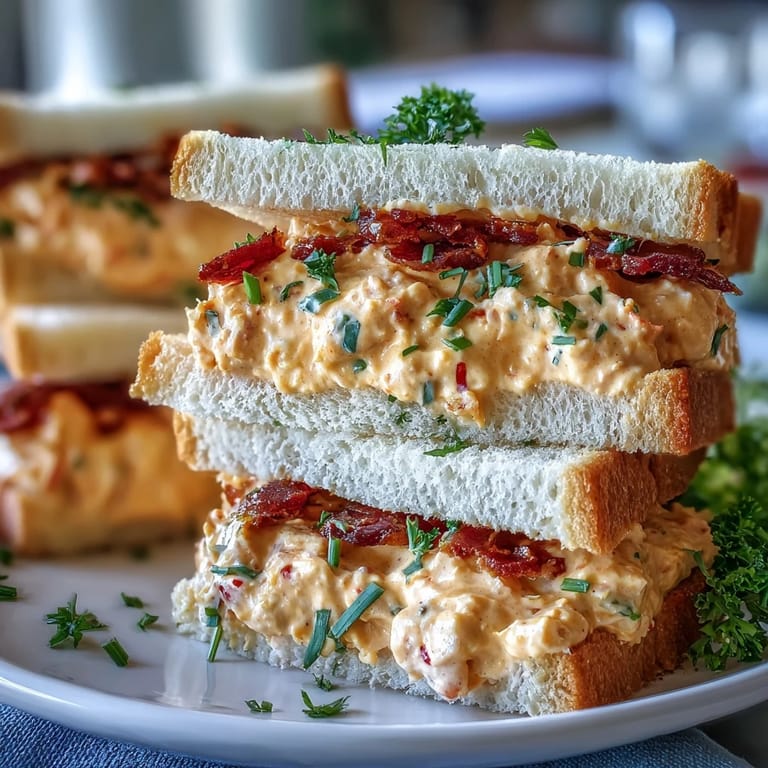 Classic Southern pimento cheese tea sandwiches with cheddar and pimentos, ideal for elegant entertaining.