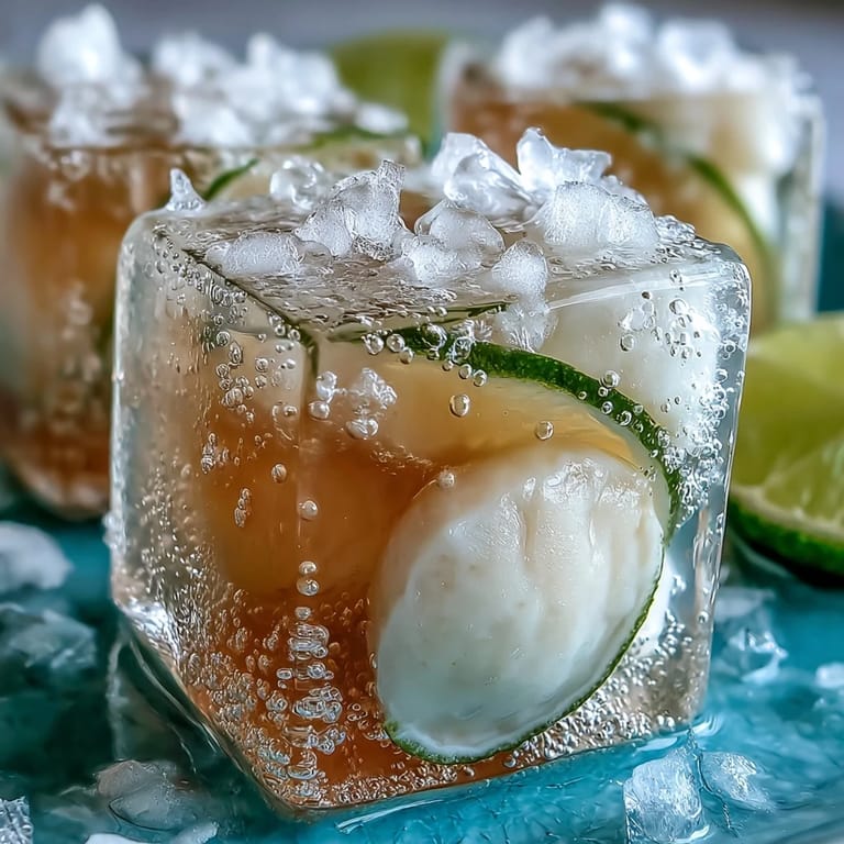 Chilled lychee agar jelly cubes served with a bright, airy sparkling yuzu water.