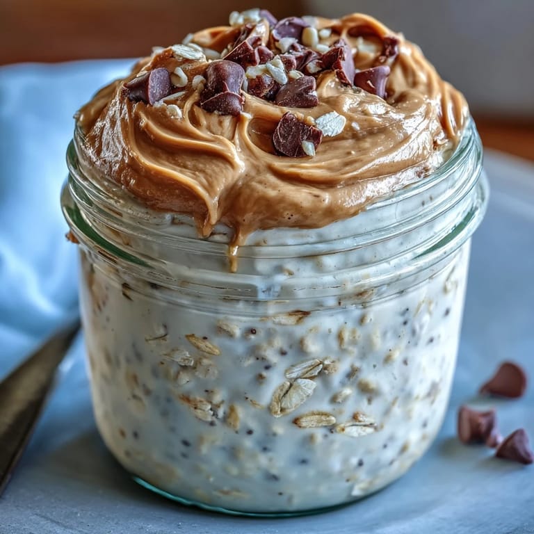 Indulgent yet healthy protein cookie dough overnight oats ready for breakfast enjoyment.