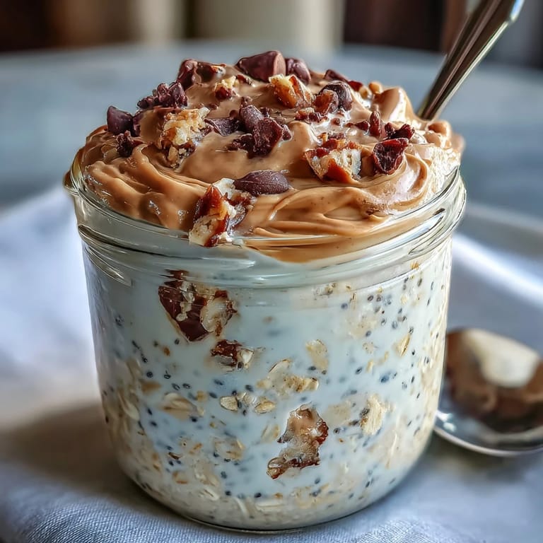 Luscious protein cookie dough overnight oats in a jar, perfect for busy mornings.