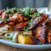 Chicken pineapple sheet pan fajitas with colorful bell peppers and red onion, roasted to juicy perfection for a vibrant, tangy Tex-Mex meal.  