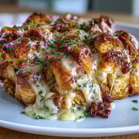 A golden, flaky croissant bake with layers of savory ham and melted Swiss cheese in creamy custard.  