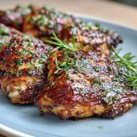Golden roasted chicken with crispy skin, infused with lemon and herbs, surrounded by tender baby potatoes in a rustic baking dish.