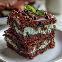 Festive St. Patricks Day mint chocolate chip brownie bites with green swirls and melted chocolate topping.