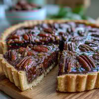 Decadent Kentucky Derby Chocolate Pecan Tart with rich chocolate filling and crunchy pecans in buttery crust.