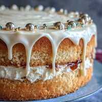 Graduation cake with white chocolate drip and gold balloons, a festive dessert for milestone celebrations, featuring smooth vanilla sponge and elegant edible gold accents.
