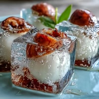 Refreshing lychee agar jelly cubes shimmering in zesty yuzu sparkling water.